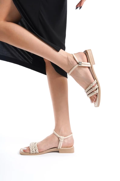 MİA026-1514 Günlük Kadın Bej Tatil Sandaleti - Resim 3