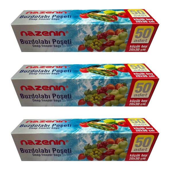 Nazenin Düz Kilitsiz Şeffaf Küçük Boy Buzdolabı Yemek Gıda Poşeti Torbası- 20x30 Cm. - 50'li 3 Paket