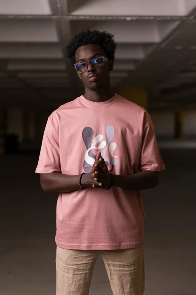 Bisiklet Yaka %100 Pamuklu Önü Baskılı Oversize (Geniş Model) T-shirt - 12