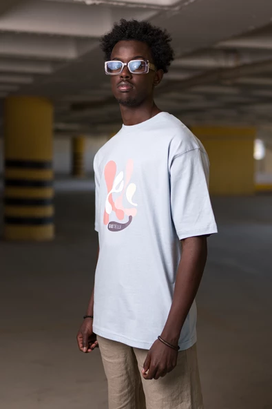 Bisiklet Yaka %100 Pamuklu Önü Baskılı Oversize (Geniş Model) T-shirt - 9