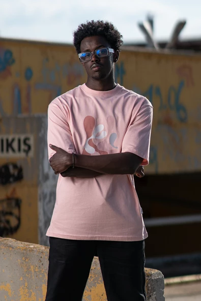 Bisiklet Yaka %100 Pamuklu Önü Baskılı Oversize (Geniş Model) T-shirt - 2