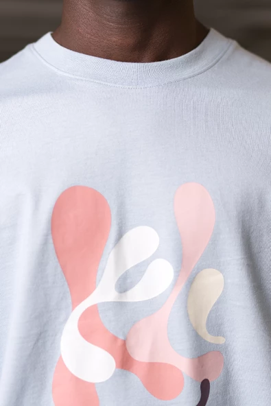 Bisiklet Yaka %100 Pamuklu Önü Baskılı Oversize (Geniş Model) T-shirt - 11