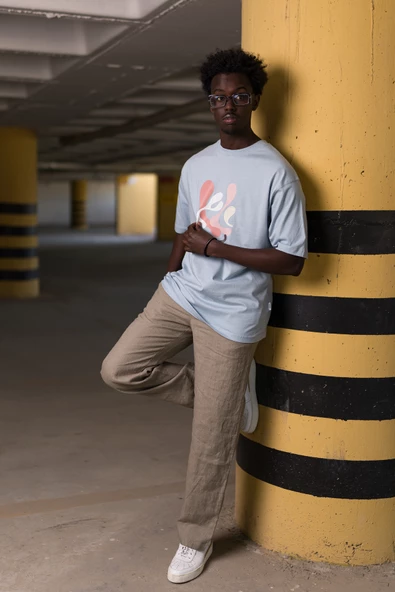 Bisiklet Yaka %100 Pamuklu Önü Baskılı Oversize (Geniş Model) T-shirt - 8