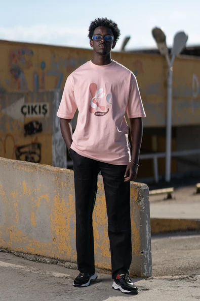 Bisiklet Yaka %100 Pamuklu Önü Baskılı Oversize (Geniş Model) T-shirt