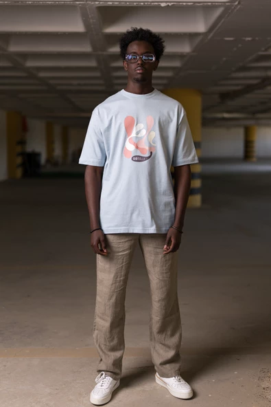 Bisiklet Yaka %100 Pamuklu Önü Baskılı Oversize (Geniş Model) T-shirt - 7