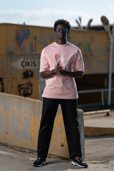 Bisiklet Yaka %100 Pamuklu Önü Baskılı Oversize (Geniş Model) T-shirt - 4