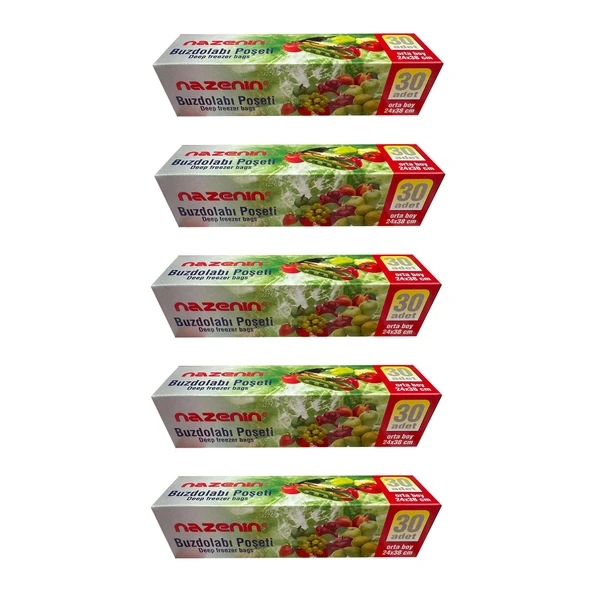 Nazenin Düz Kilitsiz Şeffaf Orta Boy Buzdolabı Yemek Gıda Poşeti Torbası- 24x38 Cm. - 30'lu 10 Paket - 2