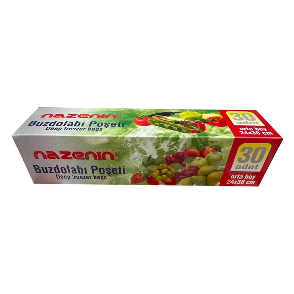 Nazenin Düz Kilitsiz Şeffaf Orta Boy Buzdolabı Yemek Gıda Poşeti Torbası- 24x38 Cm. - 30'lu 10 Paket - 3