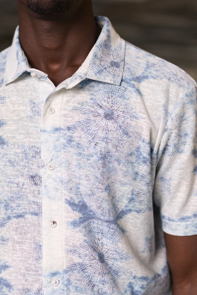 Slimfit Çiçek Desenli Kısa Kol Yazlık Kumaş Kısa Kol Gömlek - Resim 5