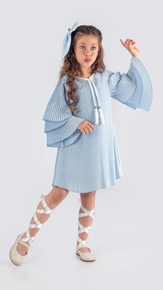 Kız Çocuk Krep Plise Elbise MNK0595 - 5