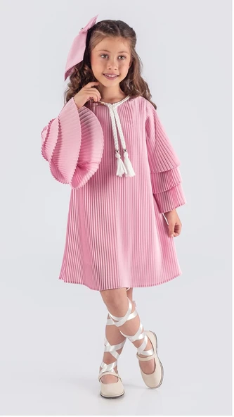 Kız Çocuk Krep Plise Elbise MNK0595 - 7