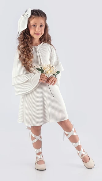 Kız Çocuk Krep Plise Elbise MNK0595 - 2