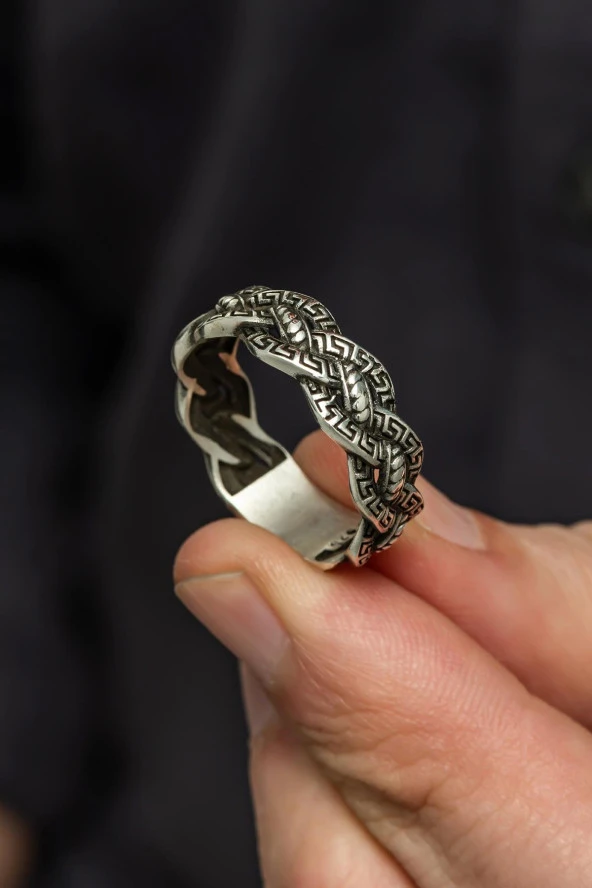 Sarmaşık Motifli Gümüş Tek Alyans Yüzük - Resim 4