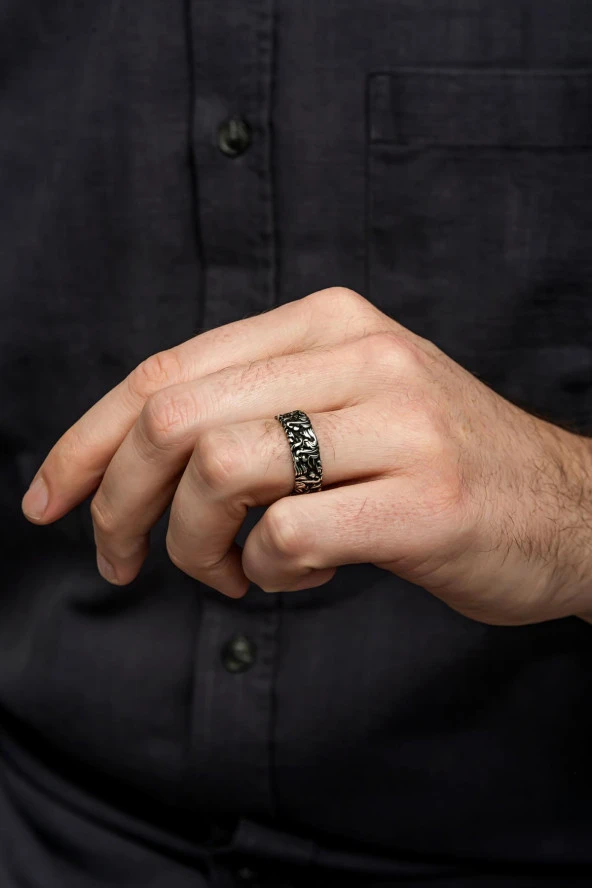 Sarmaşık Motifli Gümüş Tek Alyans Yüzük - Resim 8