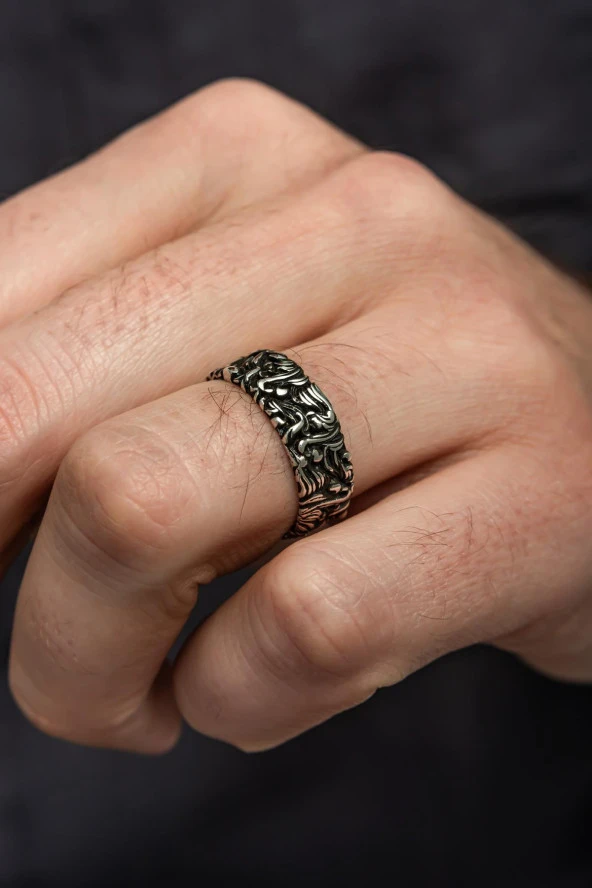 Sarmaşık Motifli Gümüş Tek Alyans Yüzük - Resim 10