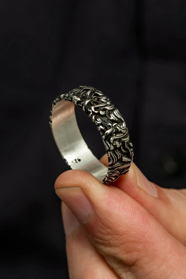 Sarmaşık Motifli Gümüş Tek Alyans Yüzük - Resim 11