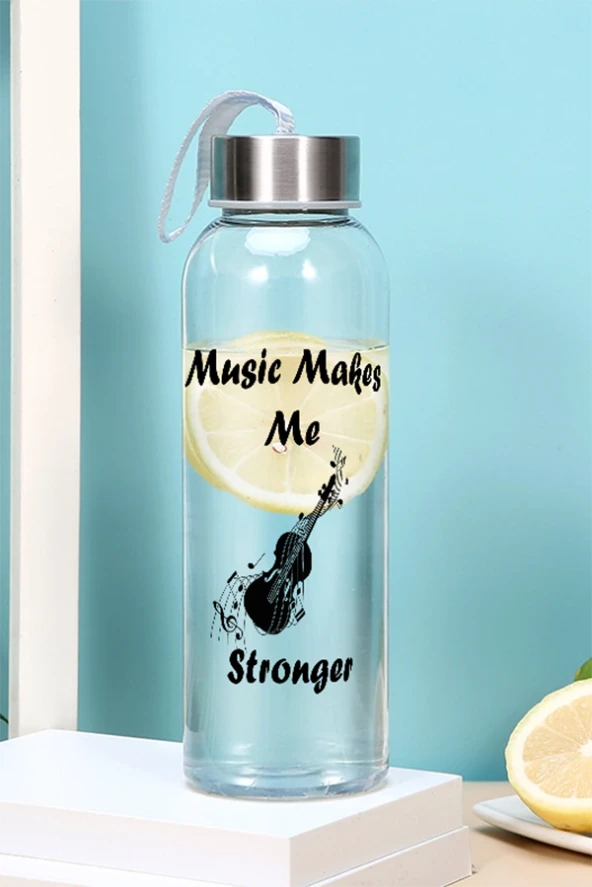 500 Ml Matara - Keman Desen Motivasyon Matarası Müzik Matara - Sticker Hediyeli