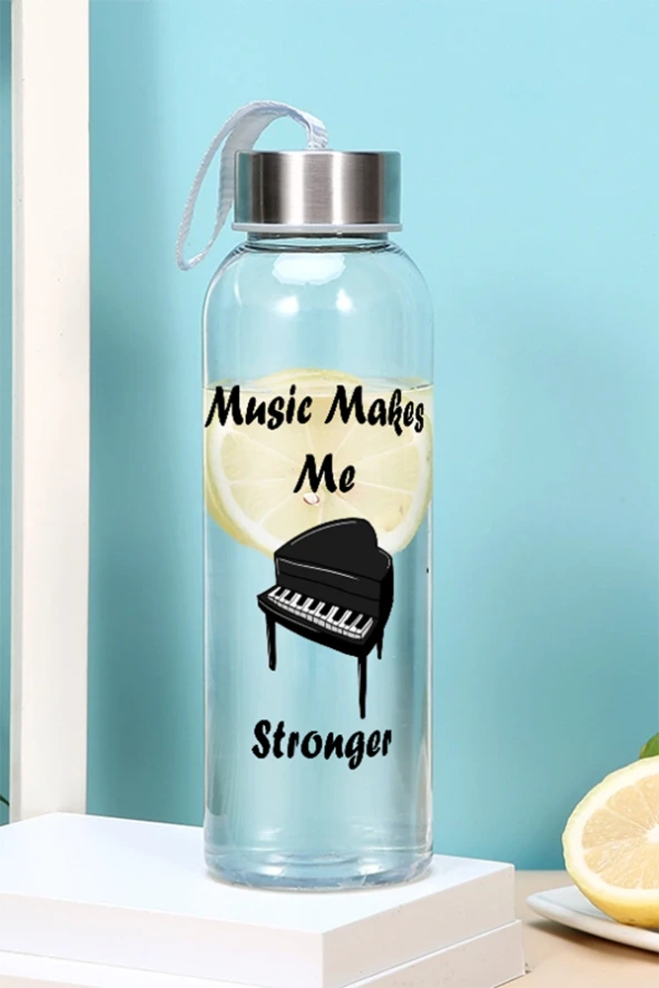 500 Ml Matara - Piano Desen Motivasyon Matarası Müzik Matara - Sticker Hediyeli