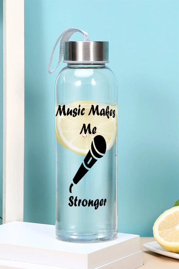 500 Ml Matara - Mikrofon Desen Motivasyon Matarası Müzik Matara - Sticker Hediyeli