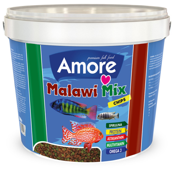 Amore Malawi Cichlid Mix Chips 3kg Kova Tanganyika Cichlid Spirulina Algae Karışık Akvaryum Balık Yemi