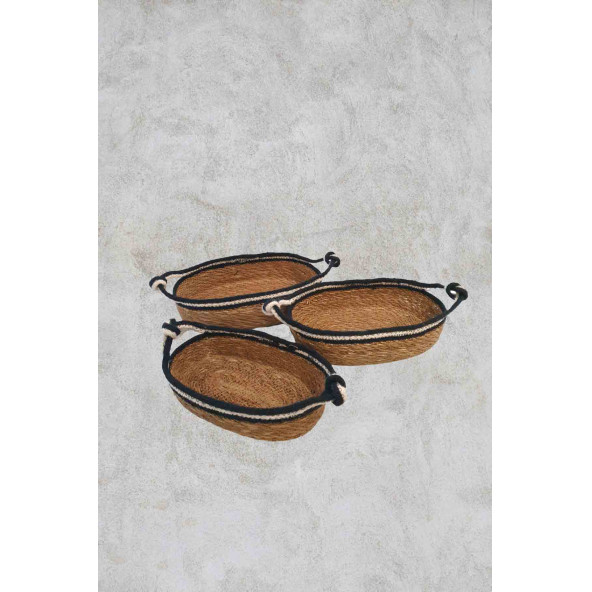 Hasır Sepet Oval Hasır Örgülü 3'lü Kulplu Çok Amaçlı Sepet Düzenleyici Organizer