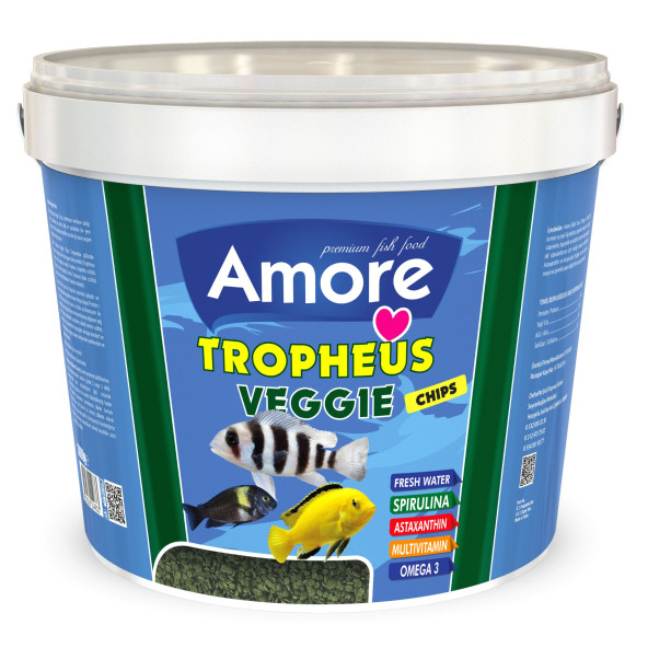 Amore Tropheus Veggie Chips 3 Kg Kova Tanganyika Malawi Bitkisel Algae Spirulina Sarımsak Balık Yemi