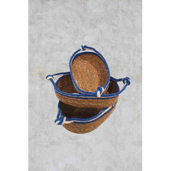 Hasır Sepet Oval Hasır Örgülü 3'lü Kulplu Çok Amaçlı Sepet Düzenleyici Organizer - 3