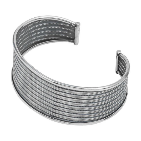 925 Ayar Gümüş Eskitme Desenli Kadın Bilezik - 2