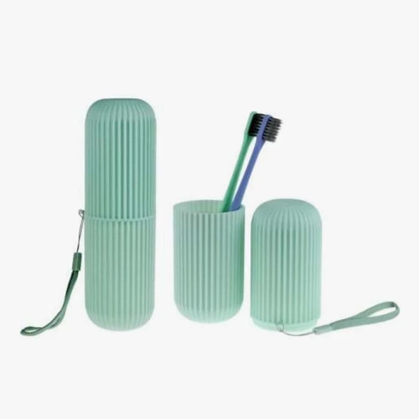 Seyahat Tipi Diş Fırçası Gözlük Makyaj Fırçası Silindir Saklama Kutusu İpli - 5