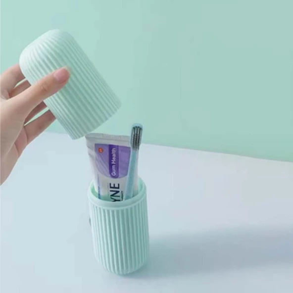 Seyahat Tipi Diş Fırçası Gözlük Makyaj Fırçası Silindir Saklama Kutusu İpli - 2