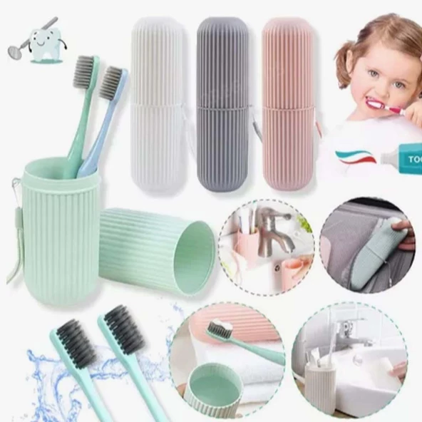 Seyahat Tipi Diş Fırçası Gözlük Makyaj Fırçası Silindir Saklama Kutusu İpli - 9
