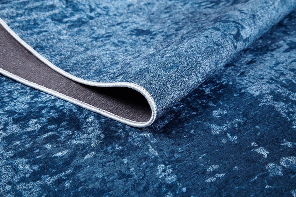 Halı Atölyesi Mavi Salon&Yolluk Dijital Baskılı Makinede Yıkanabilir Kaymaz Taban Saçaklı Halı HA357 - Resim 2