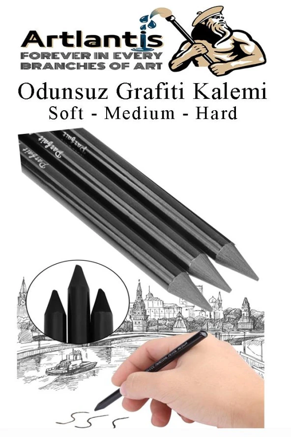 Odunsuz Grafiti Kalemi 3 lü 1 Paket Odunsuz Kömür Kalemi Füzen Kalemi Çizim Kalemi Eskiz ve Karakalem Kalemi