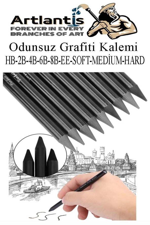 Odunsuz Grafiti Kalemi 9 lu 1 Paket Odunsuz Kömür Kalemi Füzen Kalemi Çizim Kalemi Eskiz ve Karakalem Kalemi