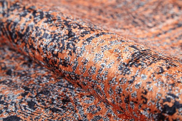 Halı Atölyesi Turuncu Salon&Yolluk Dijital Baskılı Makinede Yıkanabilir Kaymaz Taban Saçaklı Halı HA448 - Resim 4