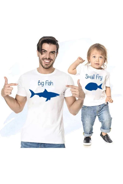 Baba Oğul Kız Big Fish Small Fry Tişört (TEKLİ ÜRÜNDÜR KOMBİN YAPMAK İÇİN 2 ADET SEPETE EKLEYİNİZ)