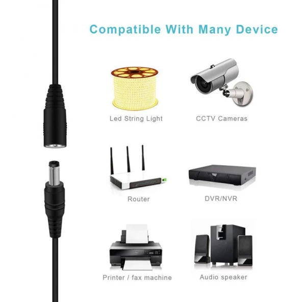 Ancheyn Dc Adaptör Uzatma Kablosu 5 Metre 5.5mm x 2.1mm Dişi Erkek Modem Uzatma 4385 - 6