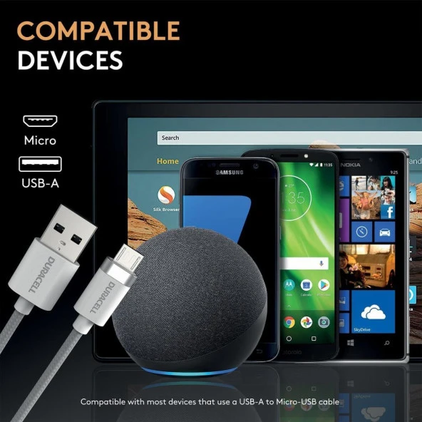 Duracell 2m USB-A to Micro USB Örgülü Şarj Kablosu - Beyaz - 5