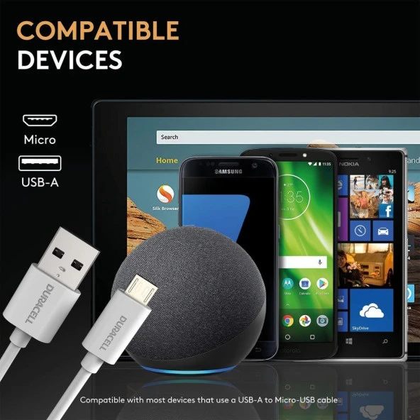 Duracell 2m USB-A to Micro USB Şarj Kablosu - Beyaz - 4