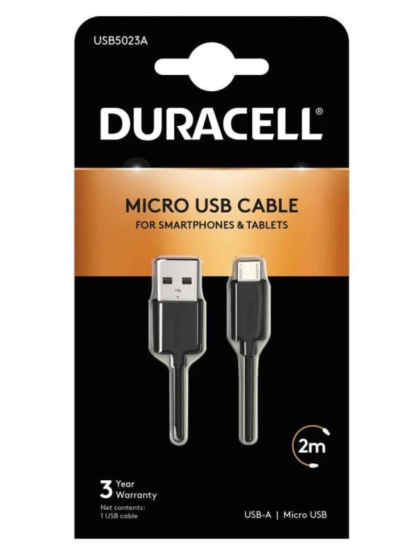 Duracell 2m USB-A to Micro USB Şarj Kablosu - Siyah