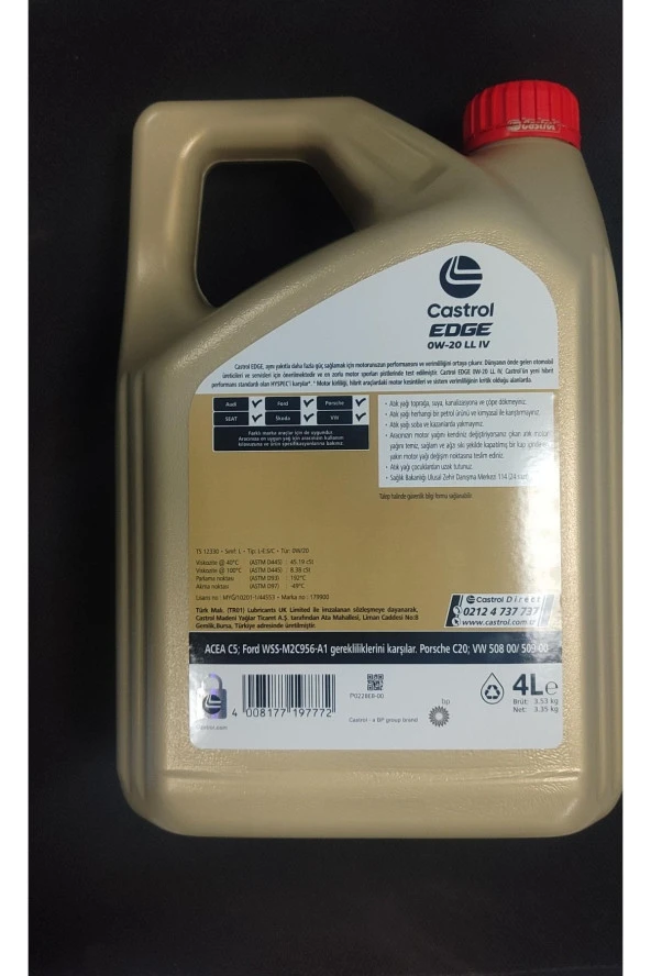CASTROL EDGE  0w-20 Ll Iv ( 4 Litre ) - Resim 2
