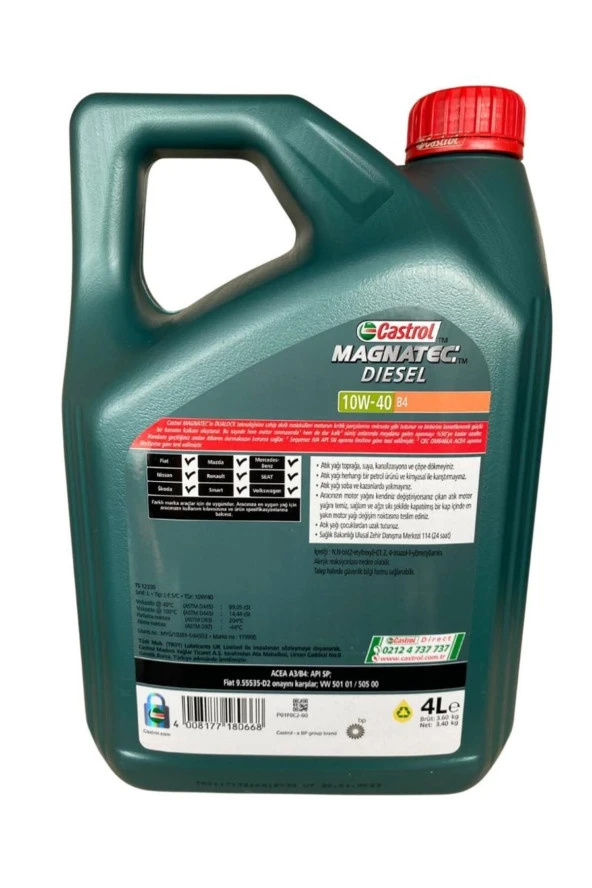 CASTROL Magnatec Diesel 10w/40 B4 4 Lt Dizel Motor Yağı Üt:2023 - Resim 2