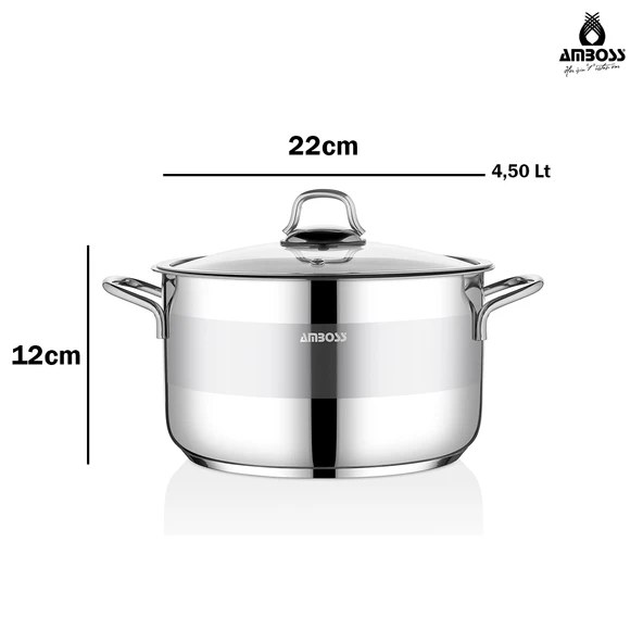 Ambos Saphire Paslanmaz Çelik 22 Cm Cam Kapaklı Derin Tencere - Resim 6
