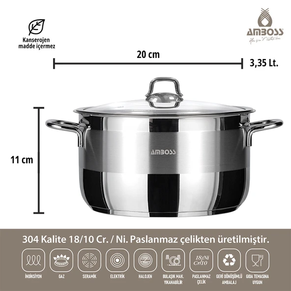 Saphire Paslanmaz Çelik Cam Kapaklı Derin Tencere 20x11 cm - 2