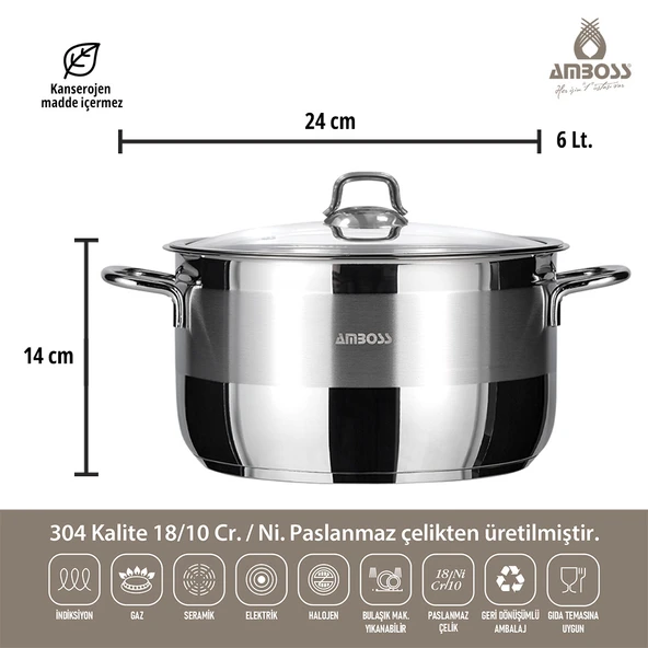 Saphire Paslanmaz Çelik Cam Kapaklı Derin Tencere 24x14 cm - 2
