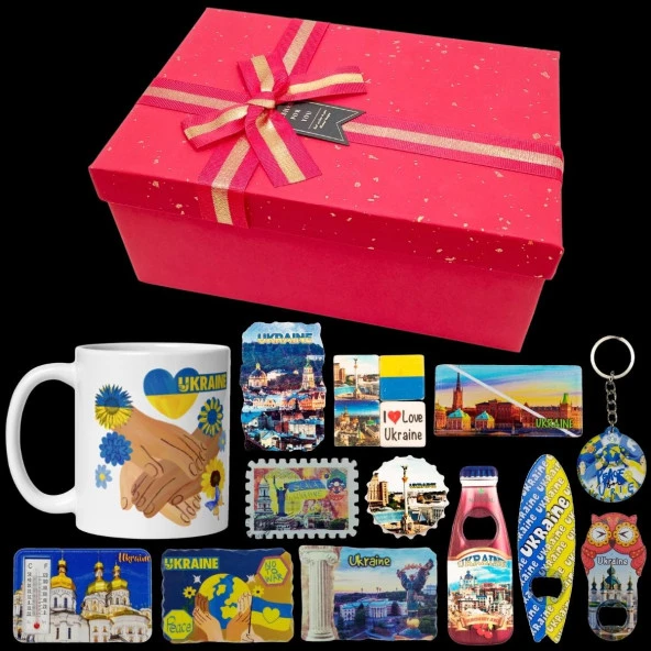 Ukrayna Hediye Kutusu 10 Parça Kupa Magnet Anahtarlık Kutu - Resim 2