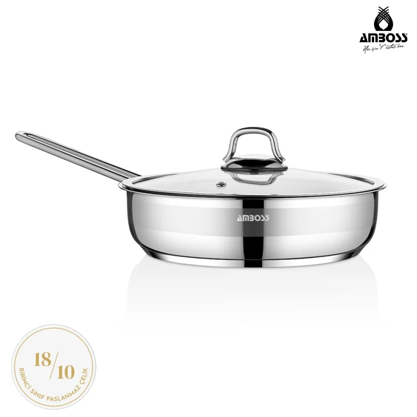 Saphire Paslanmaz Çelik 22 cm Cam Kapaklı Çelik Tava - 1