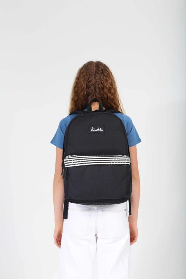 Kaukko Basic Colors Okul Sırt Çantası Siyah Stripe K1627 - Resim 3