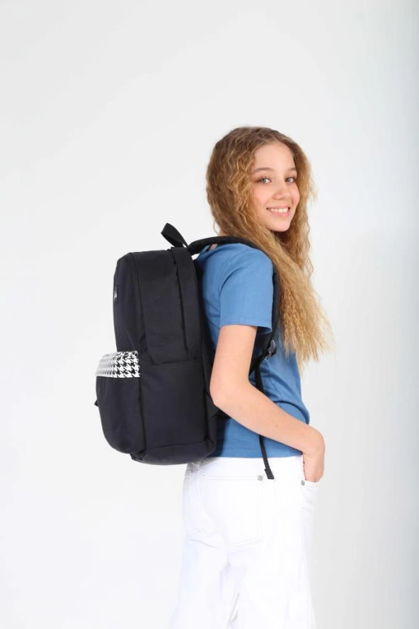 Kaukko Basic Colors Okul Sırt Çantası Siyah Patern K1628 - 2