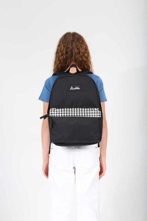 Kaukko Basic Colors Okul Sırt Çantası Siyah Patern K1628 - 3